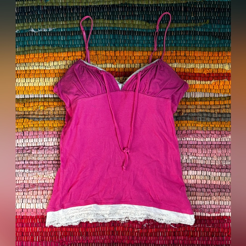 Vintage Y2K Pink Cami with Lace with built in bra